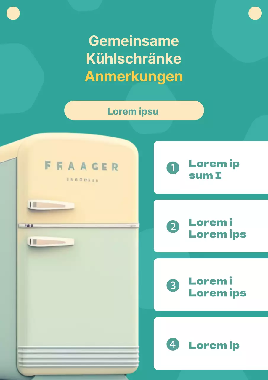 Ankündigung eines modernen Gemeinschaftskühlschranks in Mint und Elfenbein