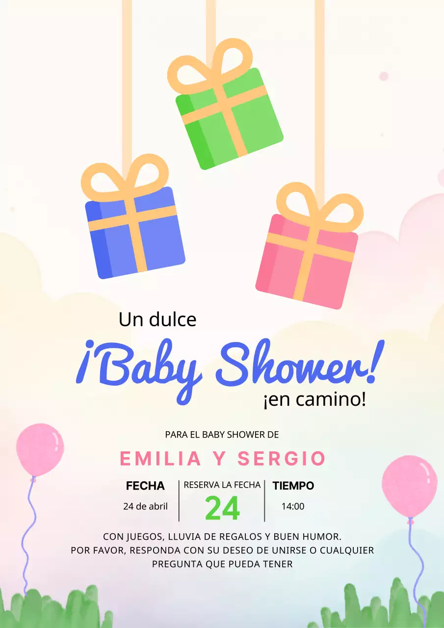 Invitación de baby shower rosa y azul