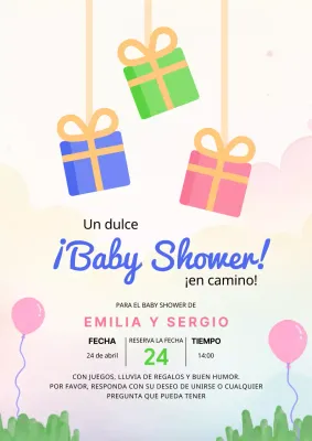 Invitación de baby shower rosa y azul
