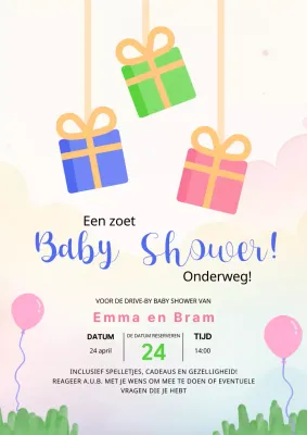 Uitnodiging voor speelse baby shower roze en blauw
