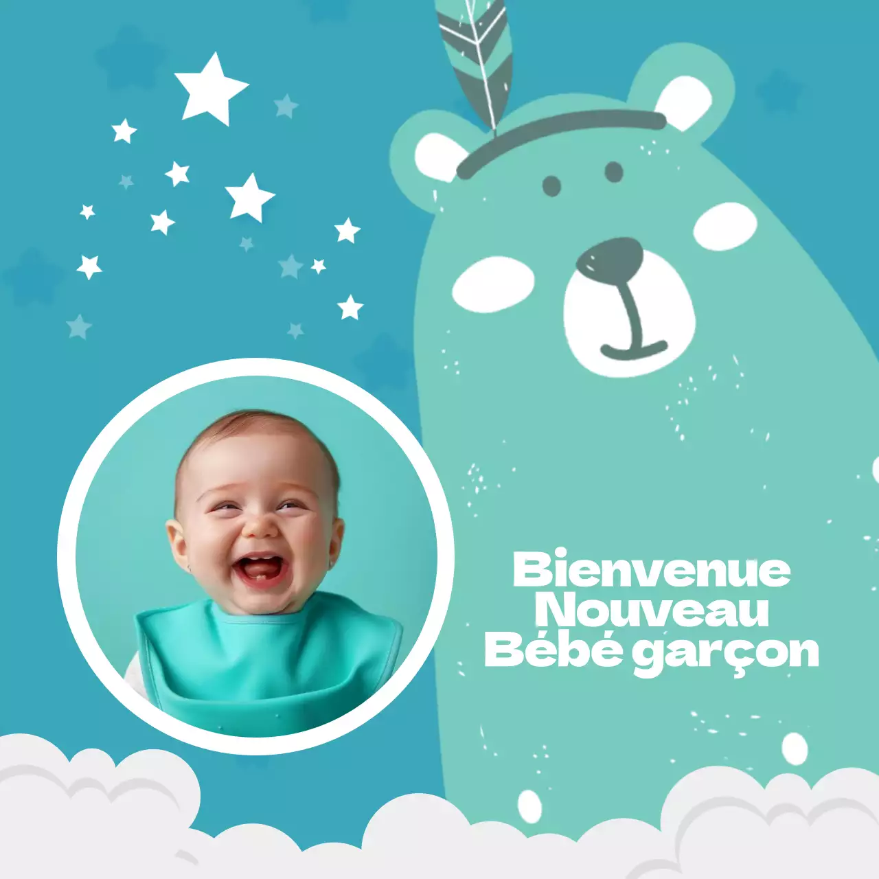 Faire-part bleu et blanc de bienvenue pour un petit garçon