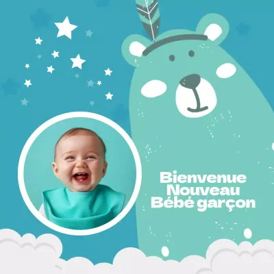 Faire-part bleu et blanc de bienvenue pour un petit garçon