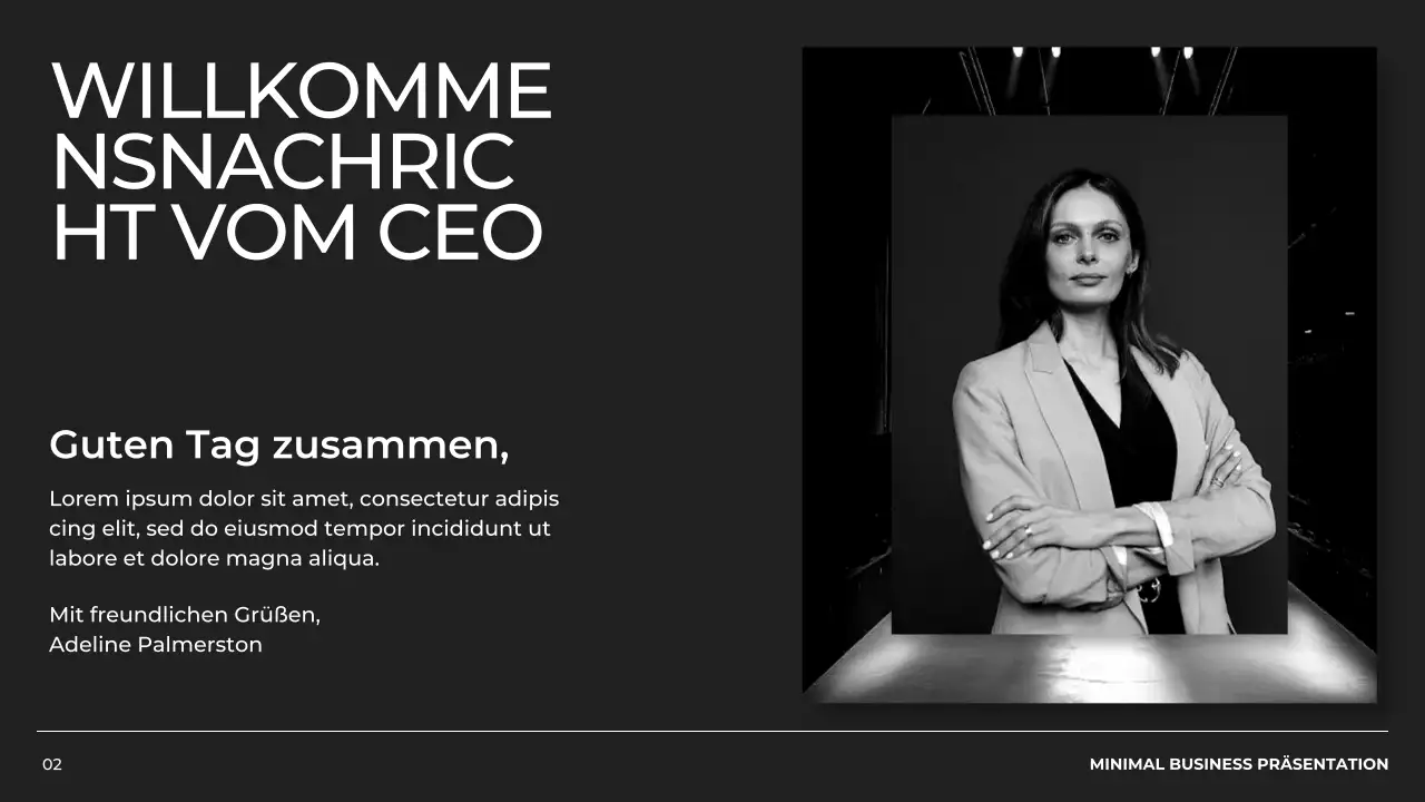 Schwarzes und weißes Minimal Business Profil Produkt Pitch