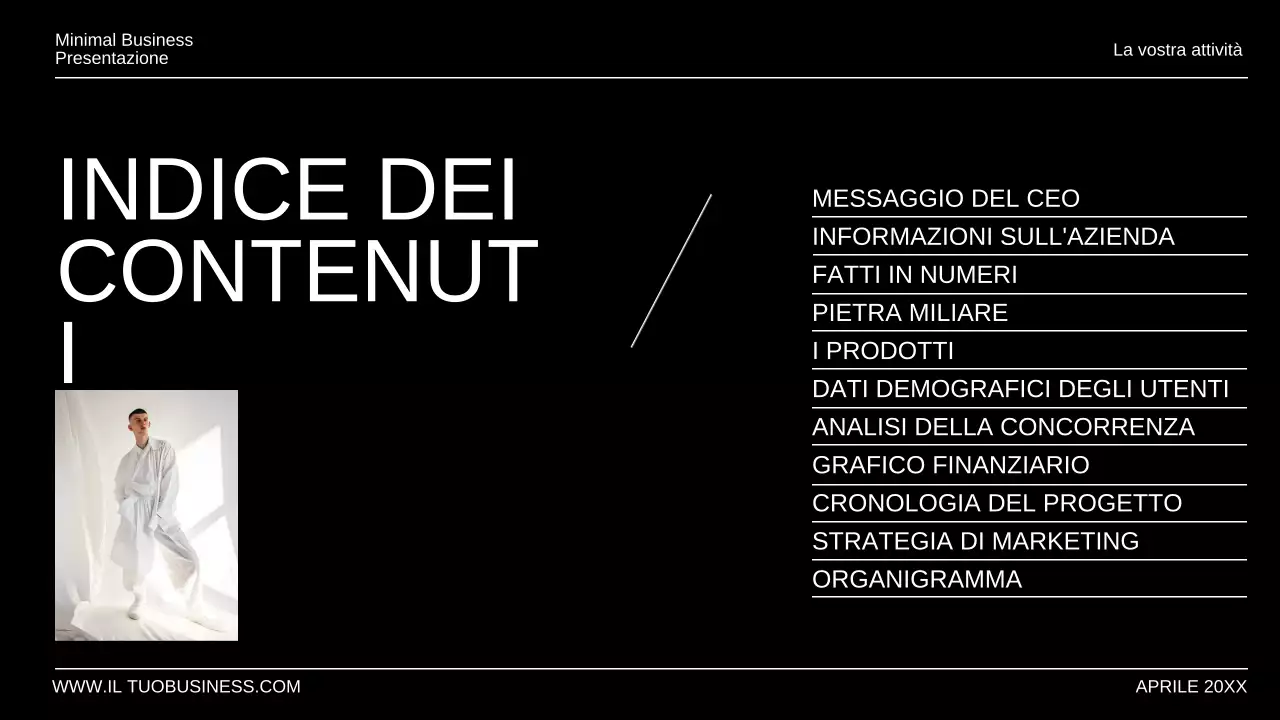 Presentazione aziendale minimale in bianco e nero