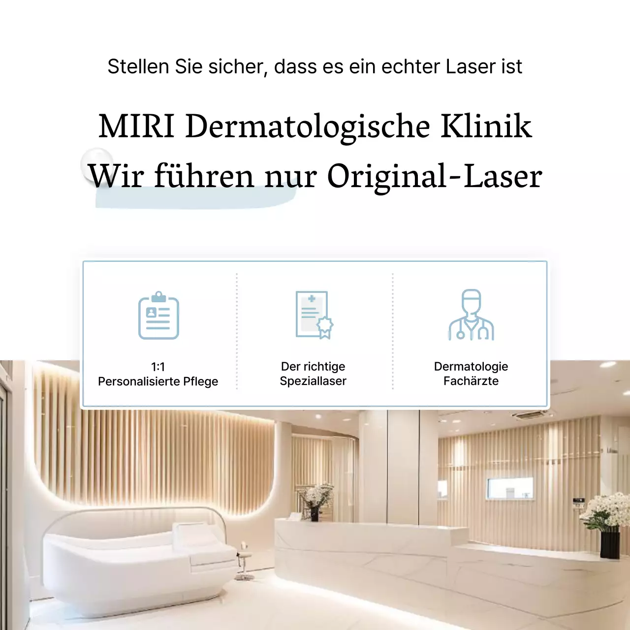 Einfache Dermatologie in Weiß und Hellblau als Werbung für den Informationsführer des Krankenhauses
