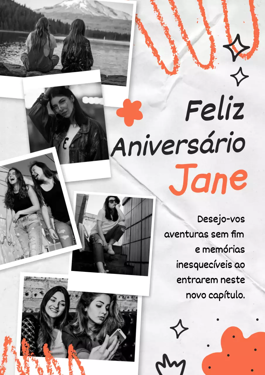 Colagem de fotografias básica moderna em preto e laranja para cumprimentos de aniversário