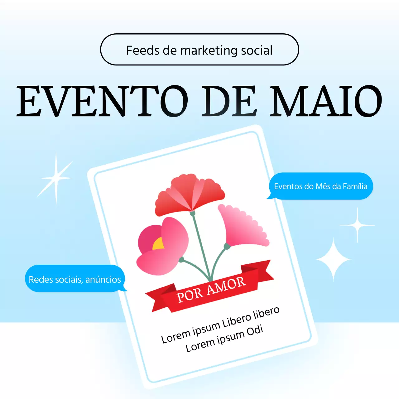 Promover um feed de marketing moderno nas redes sociais em azul claro e vermelho