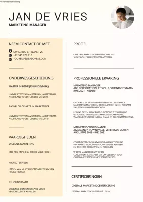 Geel en Wit Eenvoudige Marketing Manager Portfolio