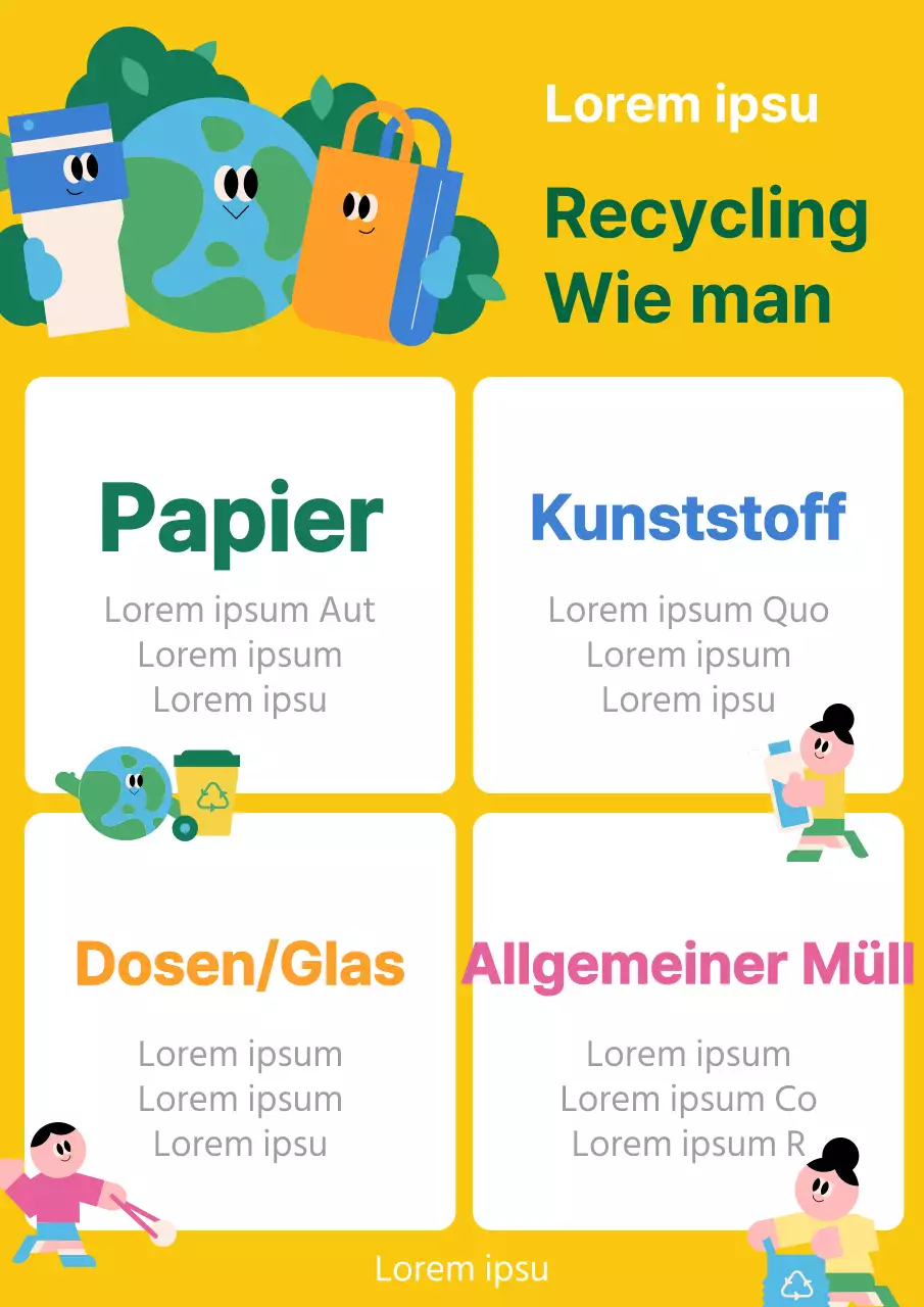 Eine kitschige gelbe und grüne Recycling-Post