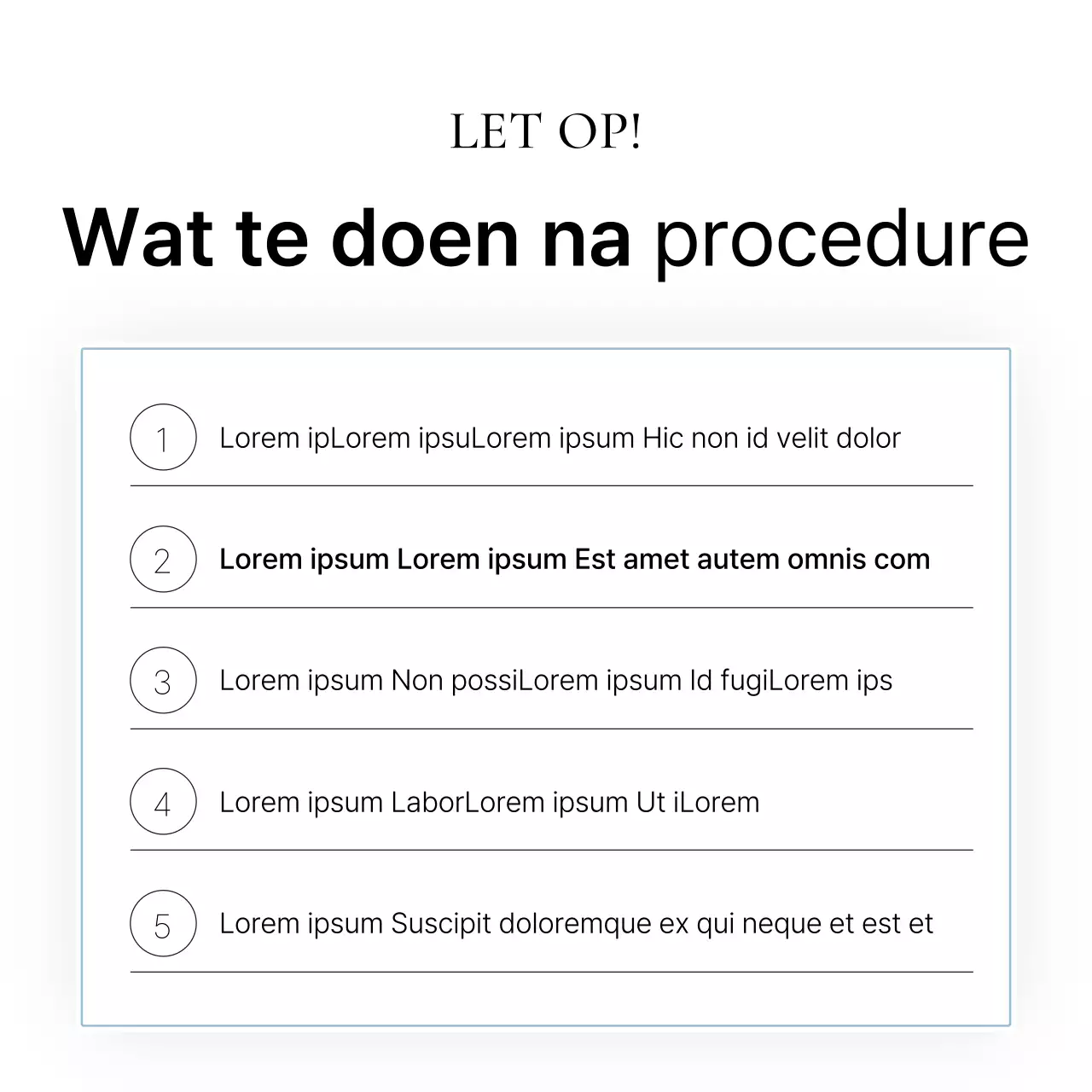 Eenvoudige dermatologie in wit en lichtblauw om de procedure-informatiegids van het ziekenhuis te promoten