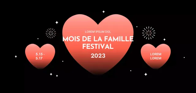 Conception d'un festival avec des cœurs en dégradé sur un fond noir