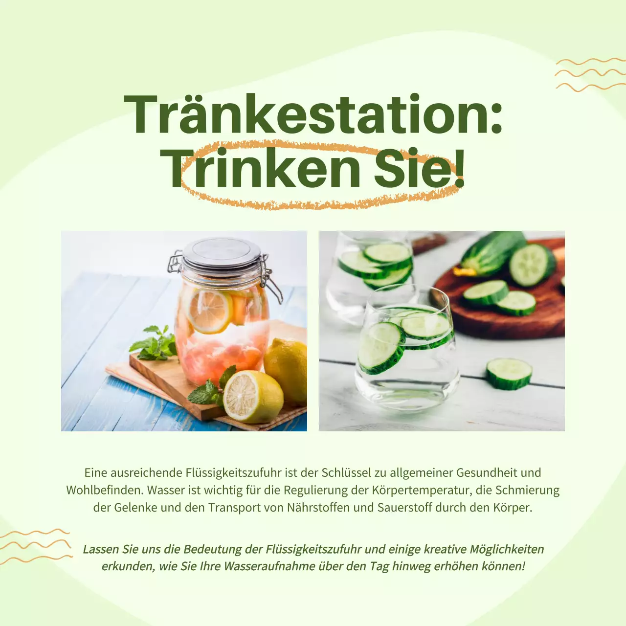 Grüner und oranger moderner Leitfaden für gesunde Ernährung