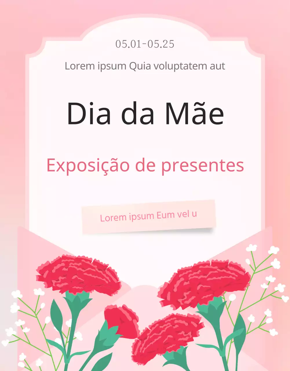 Anúncio giro de oferta para o Dia da Mãe em cor-de-rosa e marfim