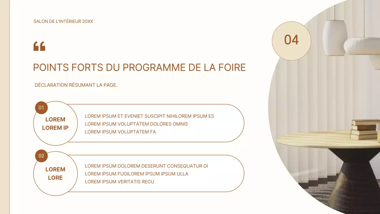 Proposition de salon d'intérieur simple en beige et marron