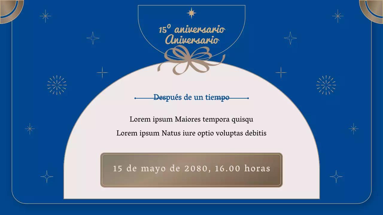 Anuncio de una lujosa celebración del aniversario de la empresa en azul marino y dorado