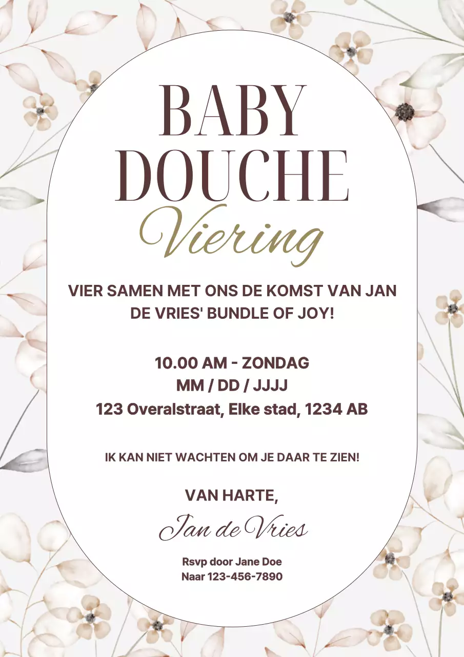 Beige elegante uitnodiging voor baby shower