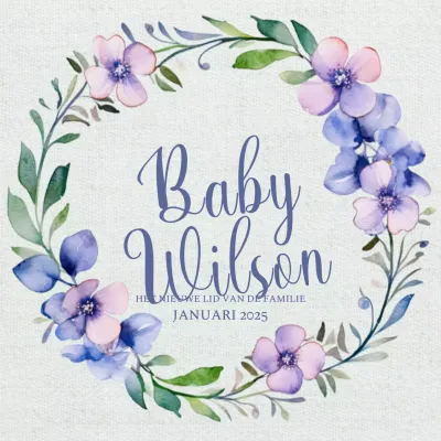 Blauw en paars gebloemde Baby Wilson aankondiging