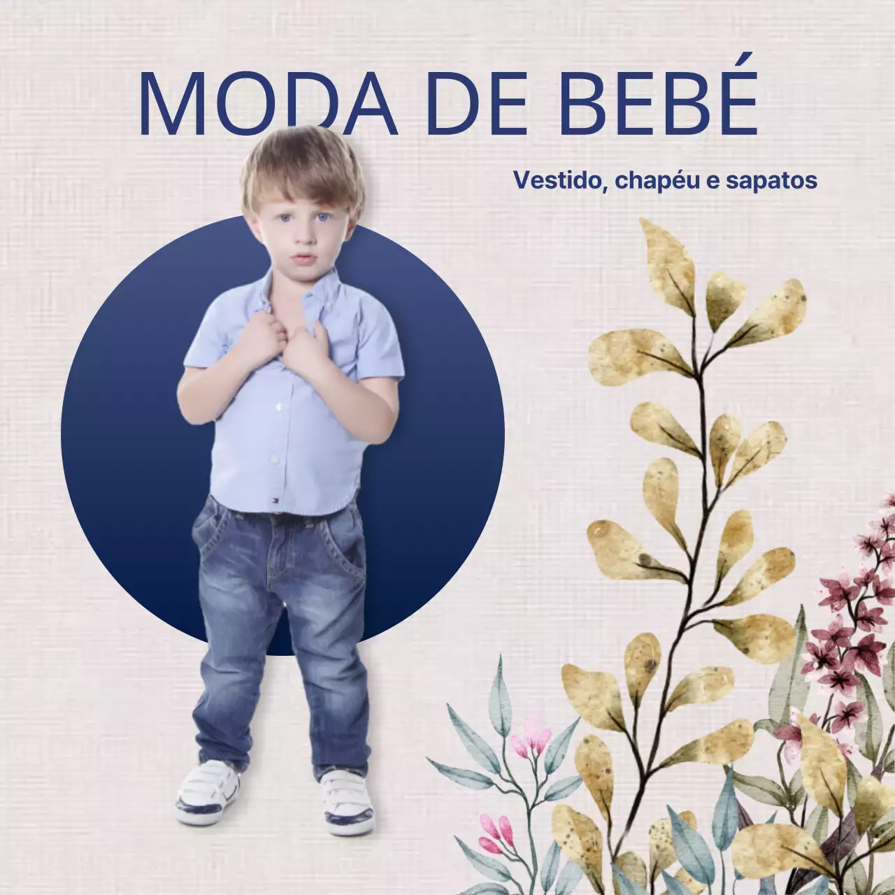 Folheto de moda bebé moderno azul e bege