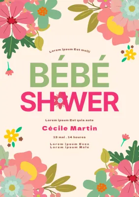 Invitation à une fête de bébé avec des fleurs colorées et vibrantes, réalisées à l'aquarelle