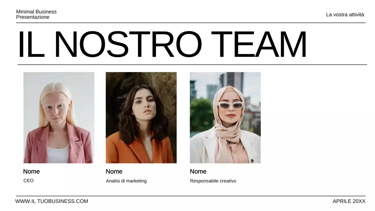 Presentazione aziendale minimale in bianco e nero