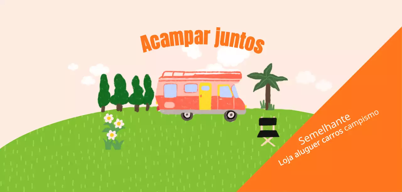 Parque de campismo luminoso e alegre com ilustrações desenhadas à mão