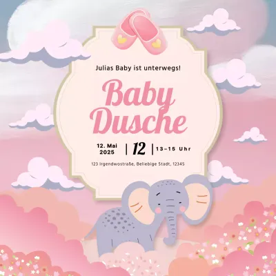 Grau und Rosa Elefant Illustration Baby Dusche Einladung