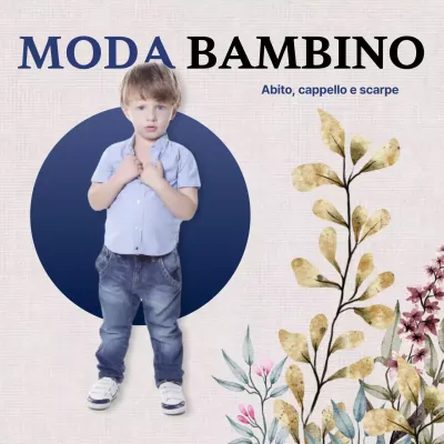 Volantino moda bambino moderno blu e beige