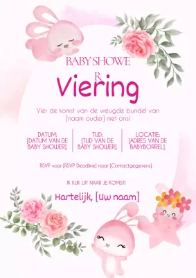 Uitnodiging voor roze en groene trend babyborrel
