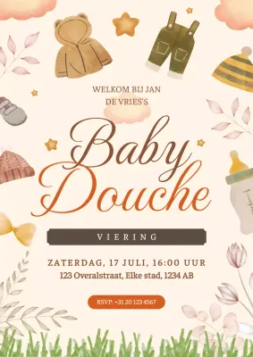Beige Bruin Eenvoudig Aquarel Stijl Welkomstboodschap Baby Shower