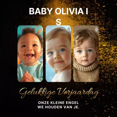 Flyer met gelukkige verjaardag in goud en zwart