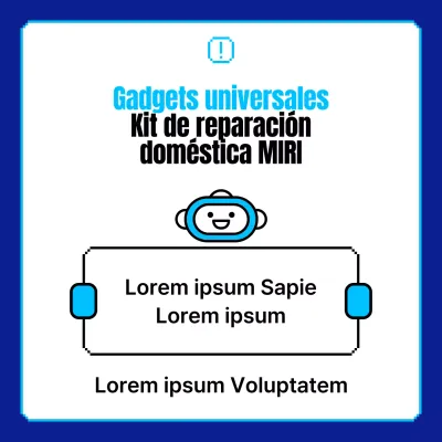 Promocione las reparaciones domésticas con ilustraciones de píxeles de robots retro en azul y azul marino
