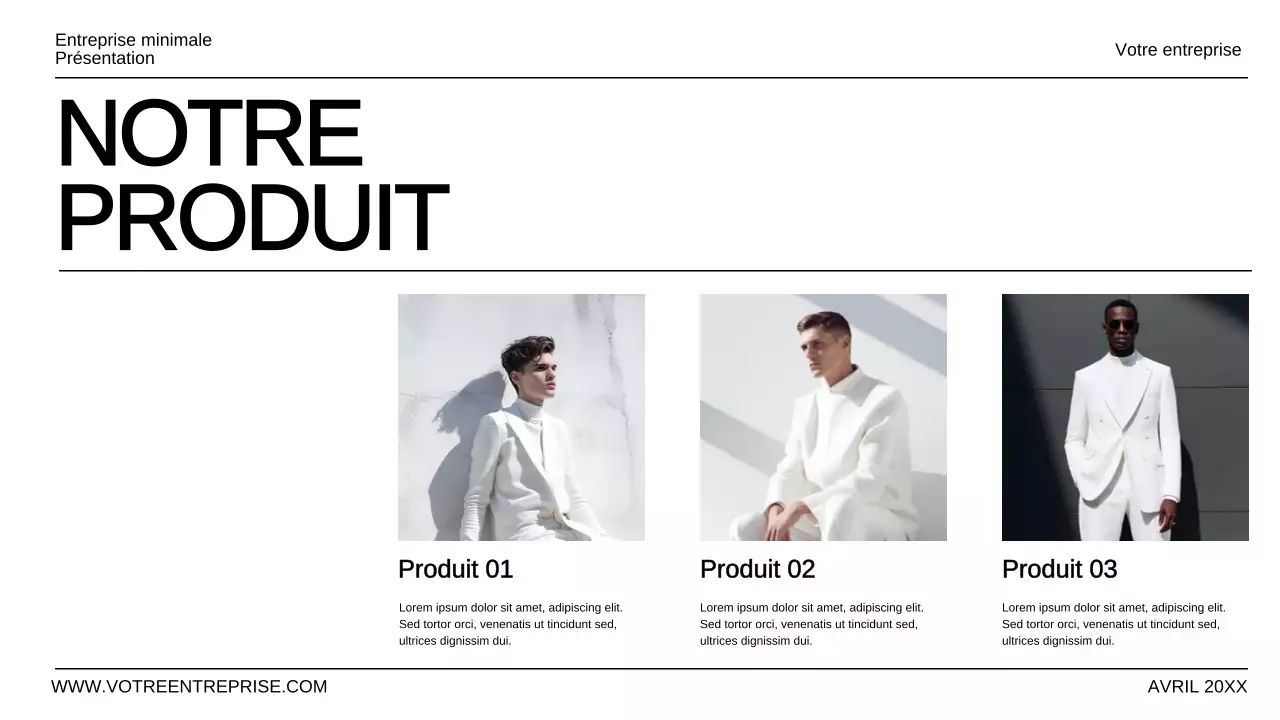 Présentation d'entreprise minimale en noir et blanc