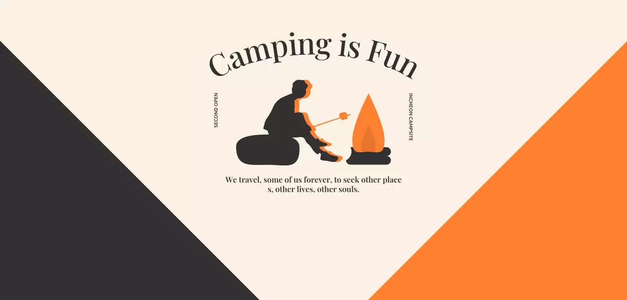 Camp design with illustration of a person roasting marshmallows