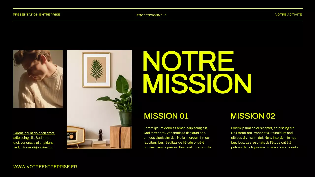 Présentation d'entreprise verte et noire