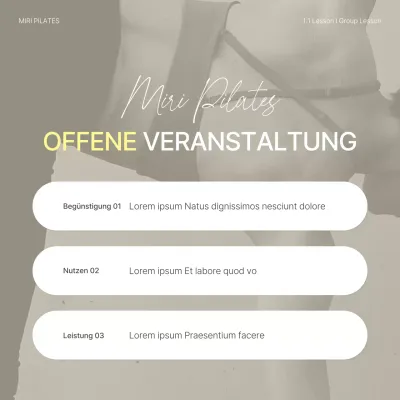 Werben Sie für die Vorteile einer modernen Pilates-Veranstaltung in Beige und Gelb