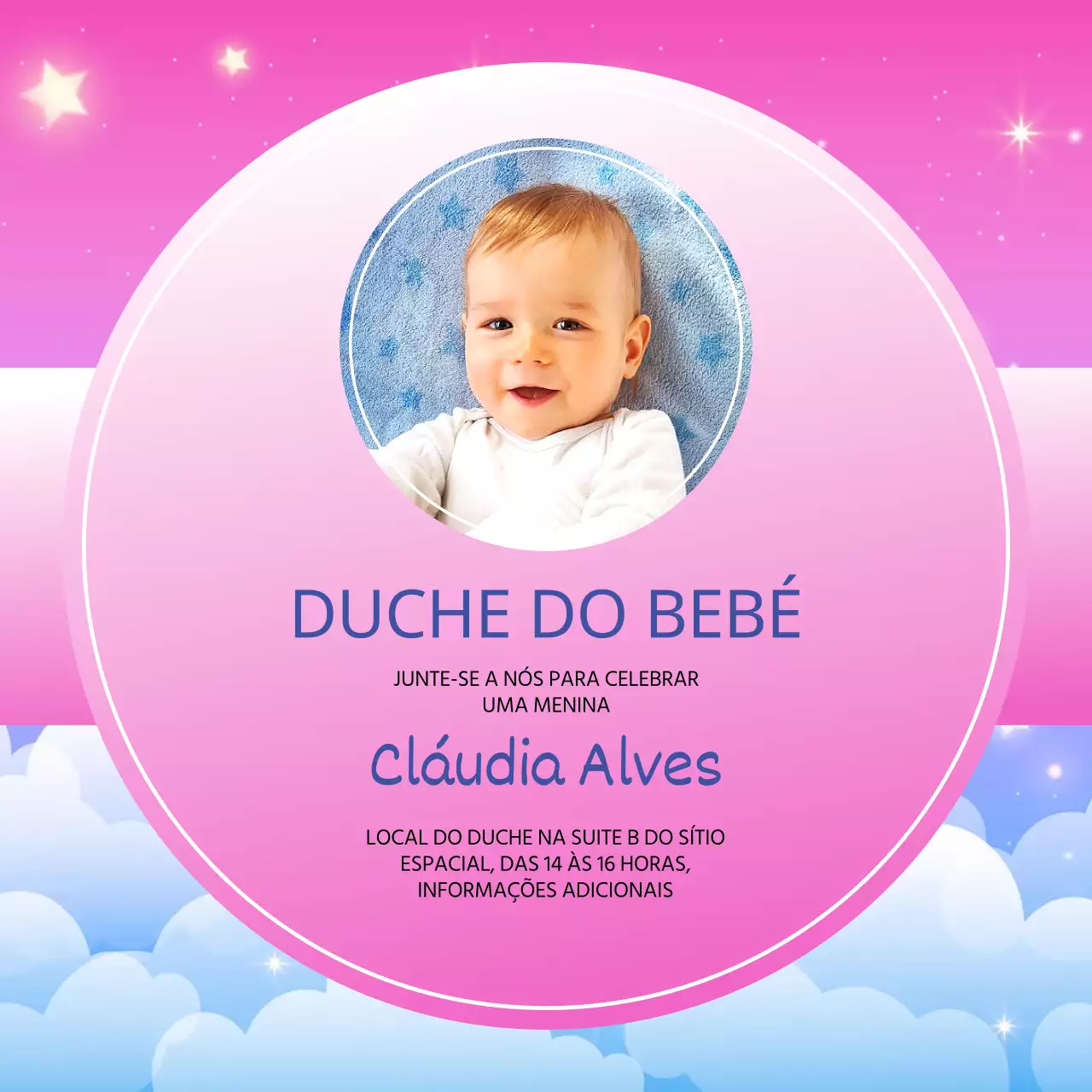 Convite de chá de bebé celestial cor-de-rosa