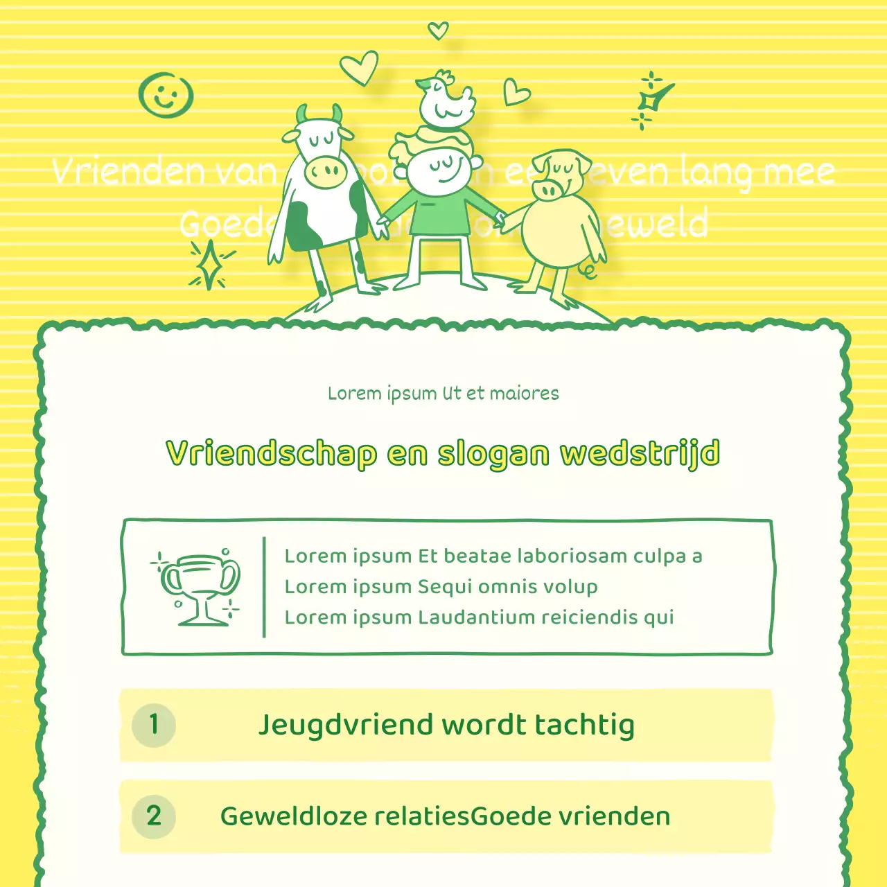 Een kitscherige geel met groene vriendschapscampagnepost