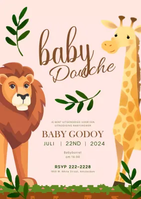 Uitnodiging bruine en groene safaribabyborrel