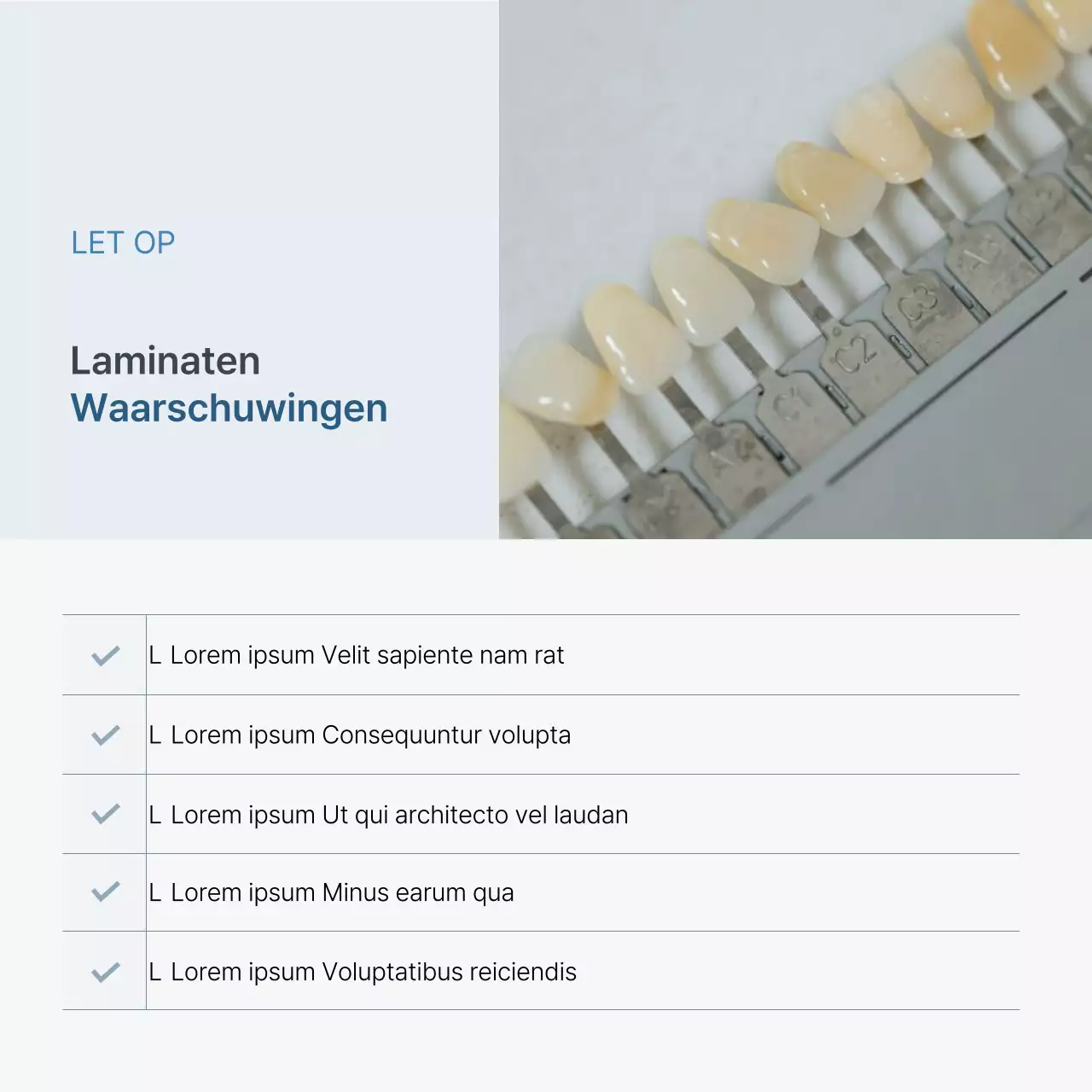 Eenvoudige tandheelkunde in wit en lichtblauw om de informatiegids voor ziekenhuisprocedures te promoten