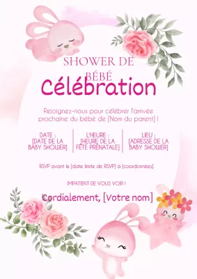 Invitation à la fête de la douche de bébé avec tendance rose et verte