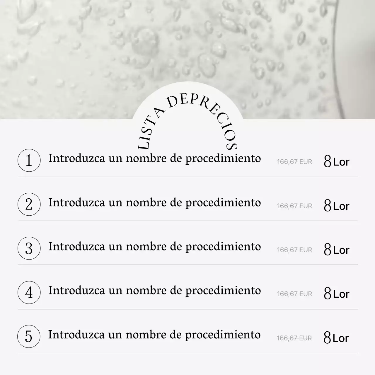 Anuncio en la guía de precios de un evento hospitalario para promocionar una sencilla consulta de dermatología en blanco y azul claro