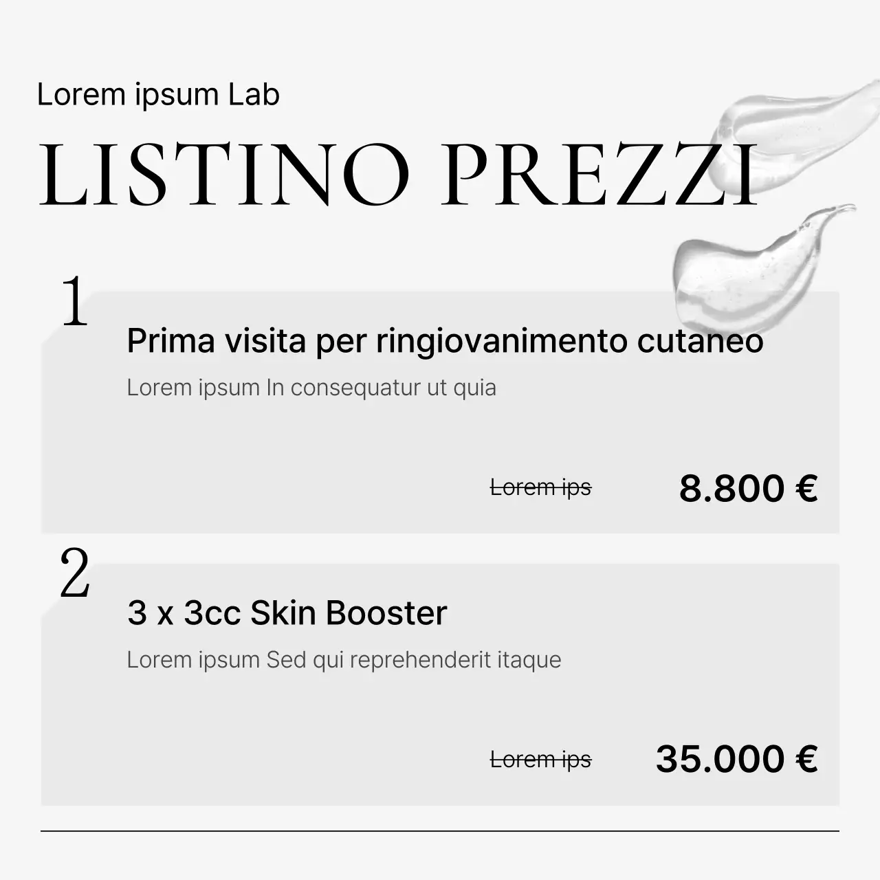 Social media kit di marketing ospedaliero per promuovere un semplice studio dermatologico in bianco e azzurro.