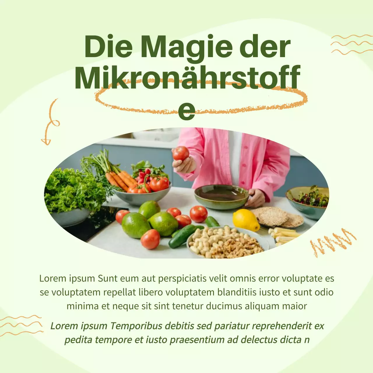 Grüner und oranger moderner Leitfaden für gesunde Ernährung