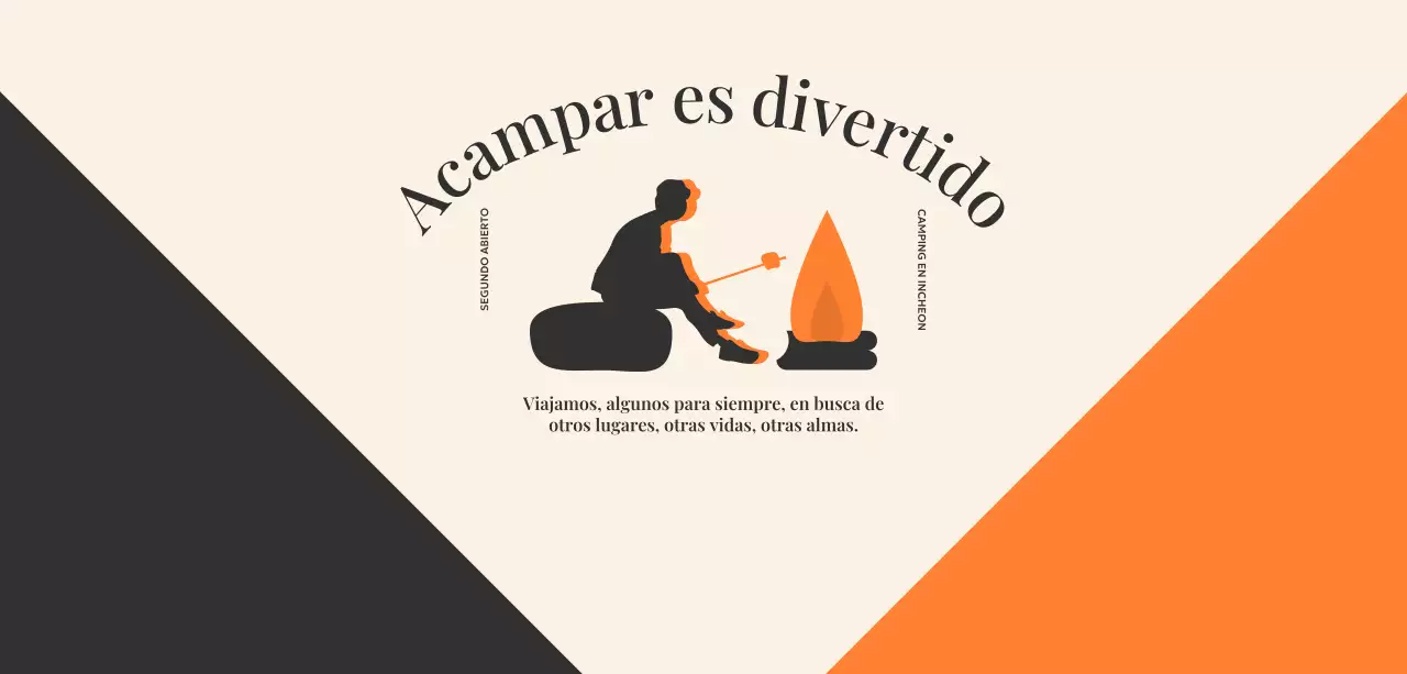 Diseño de campamento con ilustración de una persona asando malvaviscos