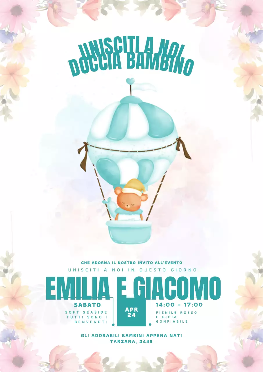  Invito per baby shower a tema blu cielo e pesca