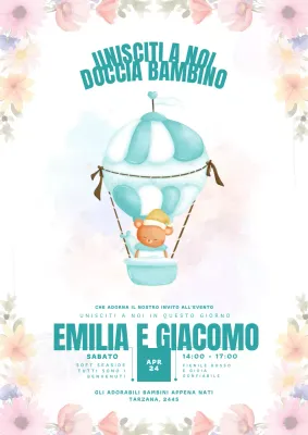 Invito per baby shower a tema blu cielo e pesca