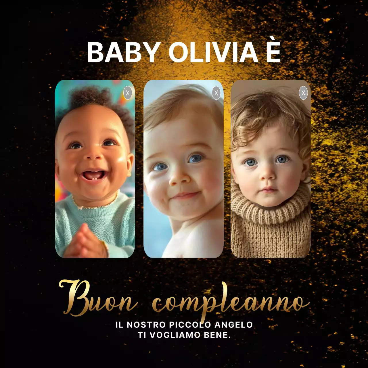 Volantino di buon compleanno in oro e nero