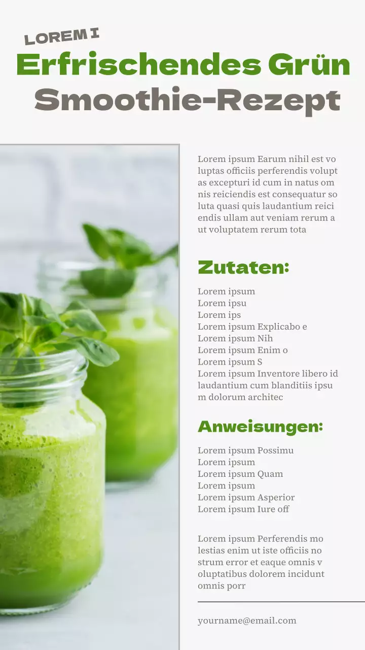 Grüner und weißer natürlicher erfrischender grüner Smoothie-Rezept
