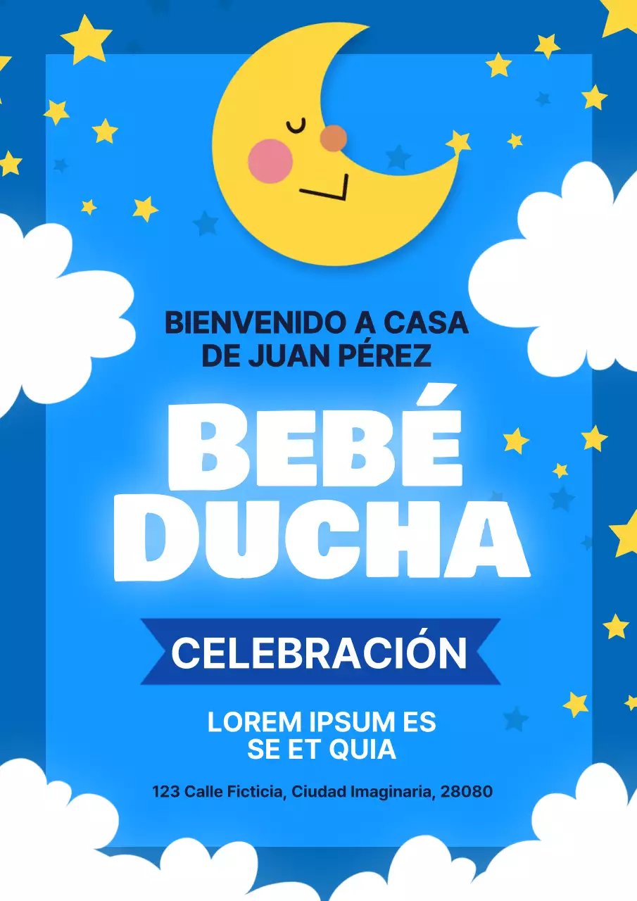 Azul Blanco Simple Fantasía Baby Shower Celebración Mensaje de bienvenida