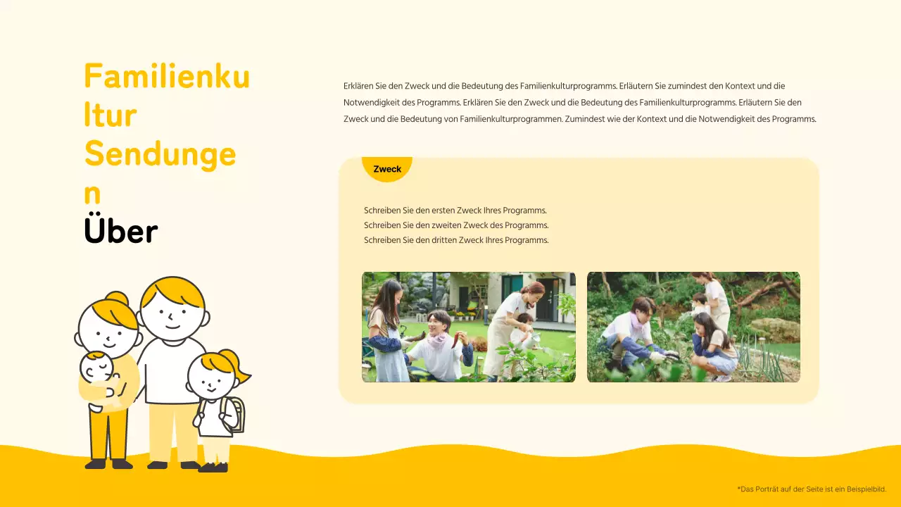 Einfacher gelb-schwarzer Programmplaner für Familienkultur